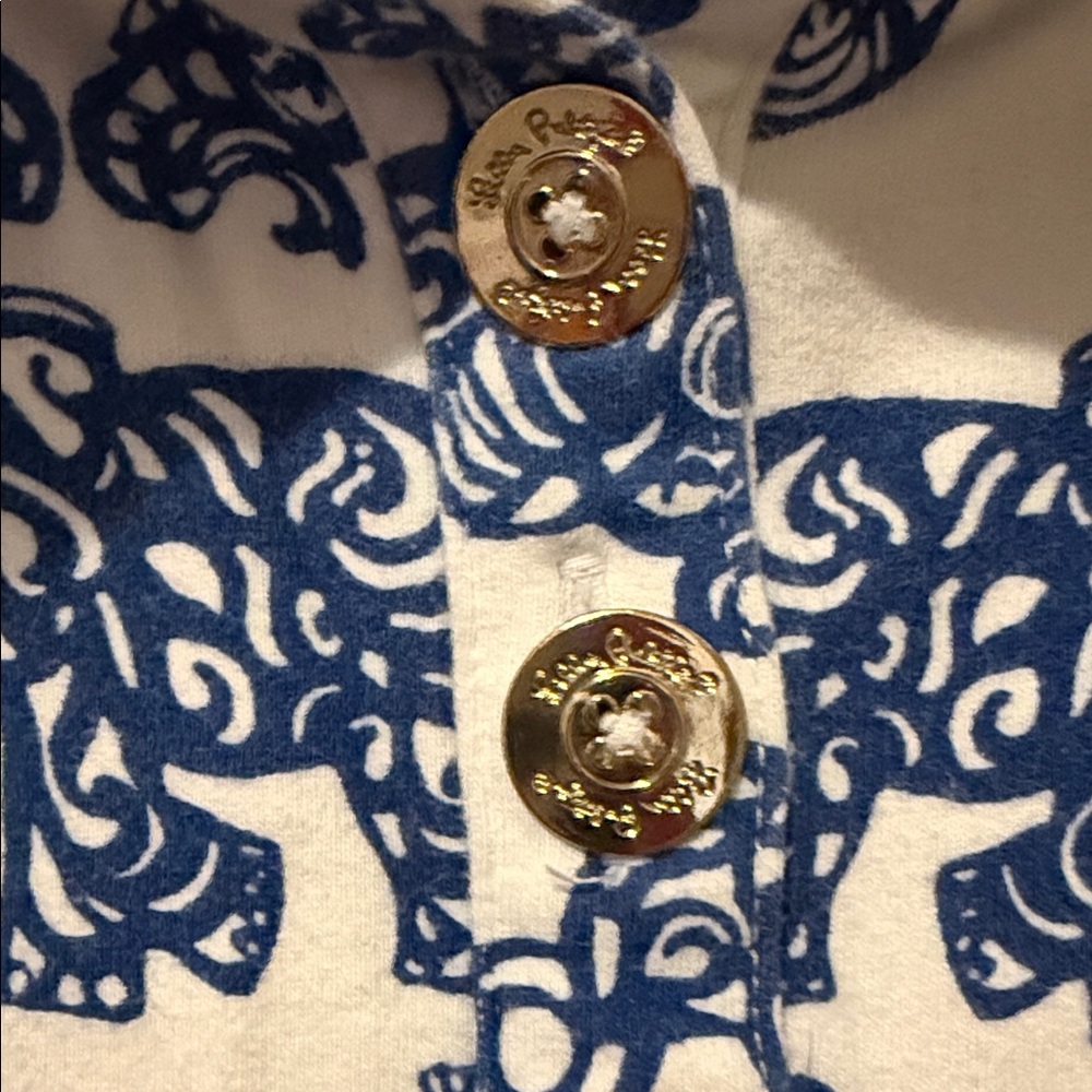 Lilly Pulitzer Blue and White Elephant Print Quarter Button up Jacket Small - Picture 4 of 9
